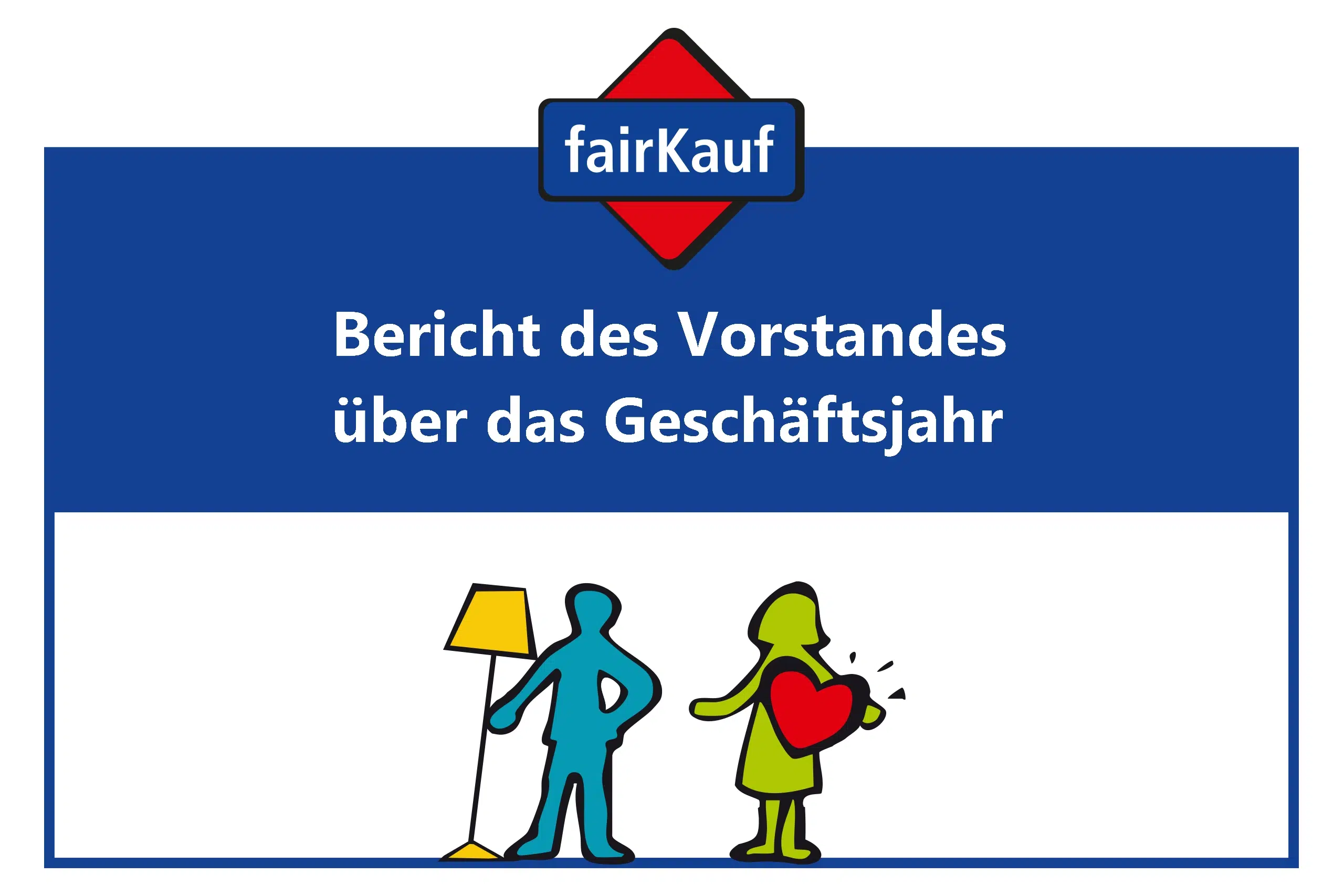 Bericht des Vorstands mit Logo und zwei Figuren mit Lampe und Herz.