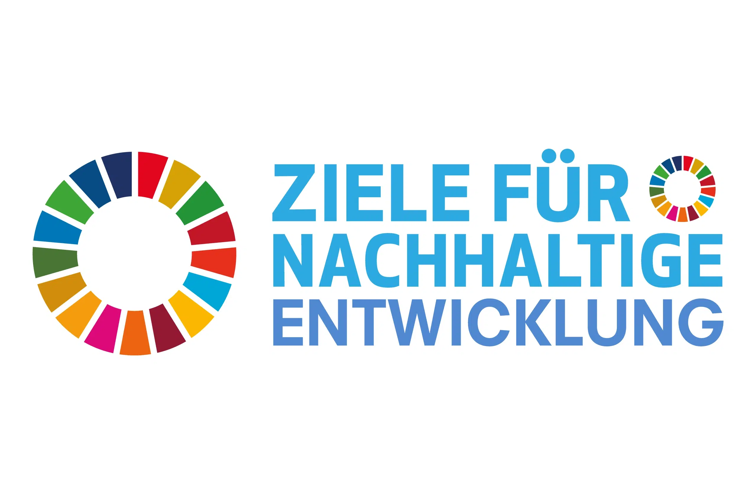 Logo der "Ziele für nachhaltige Entwicklung" mit buntem, kreisförmigem Symbol und Schriftzug.